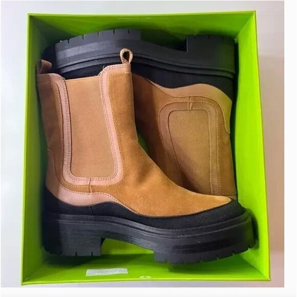 🆕  Sam Edelman Lulia Camel Suede Chunky Ankle boots size 7.5 - Picture 3 of 9